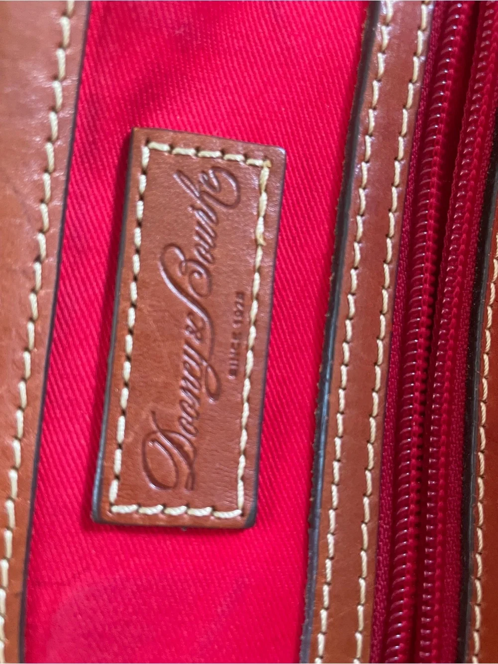 Dooney & Bourke Green Leather Satchel with Brown Trim and Gold Plate